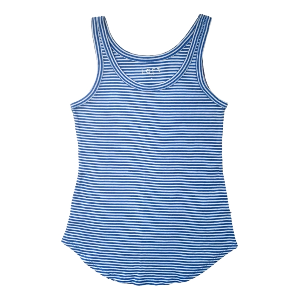 LOFT blue white stripe shaped hem cotton stretch tank top S